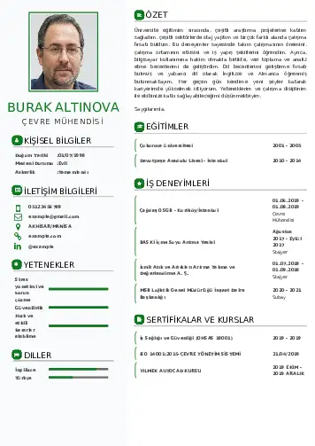 Çevre Mühendisi CV Örnekleri cv indir